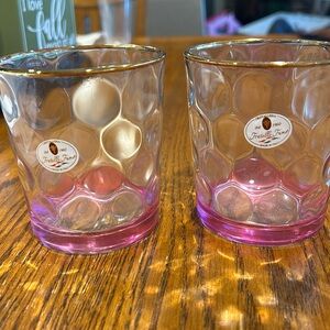 NEW 2-CRISTALLERIA FRATELLI FUMO ROCKS Pink GLASSES 3 1/2"